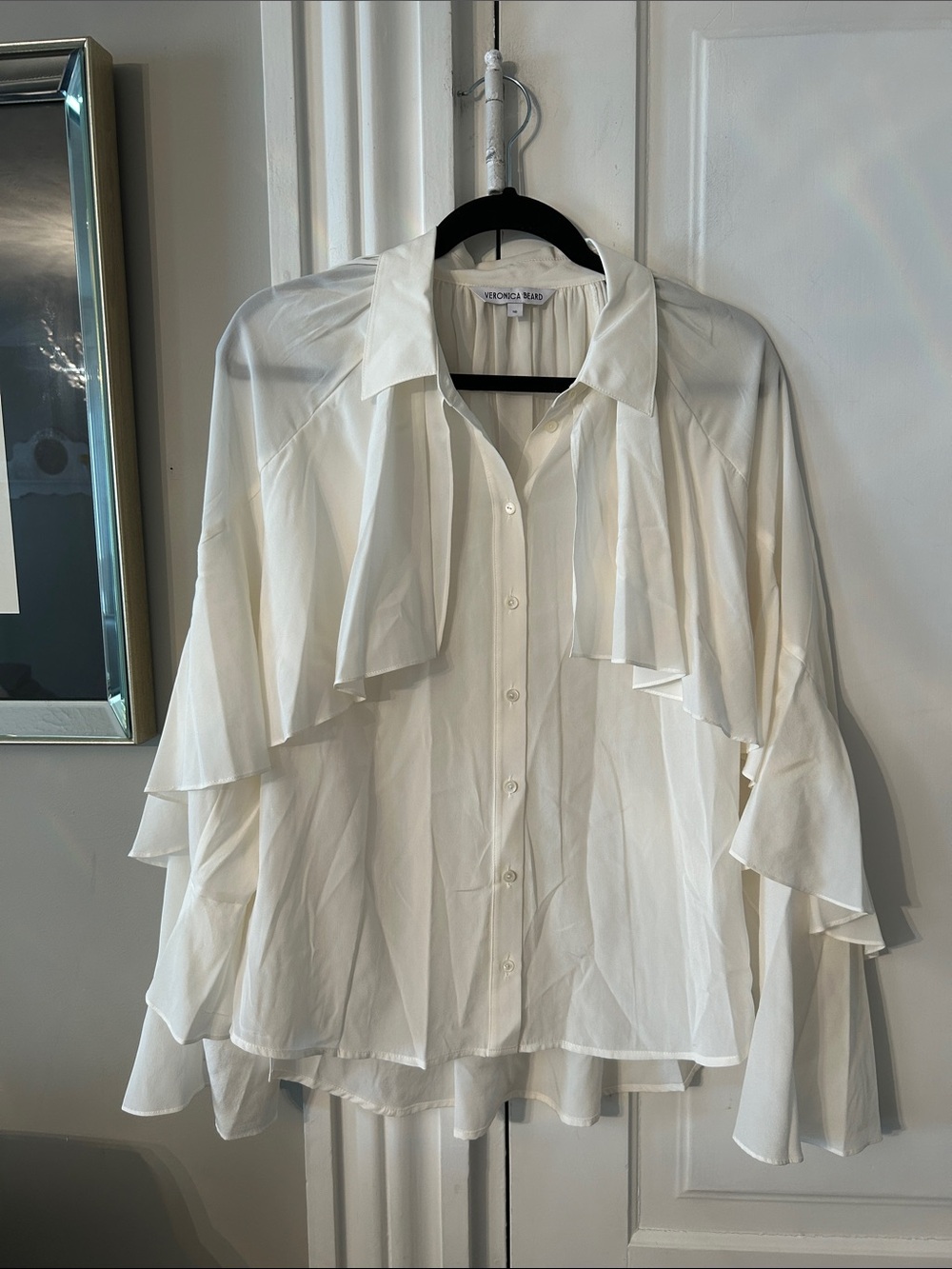 Veronica Beard Ivory Silk Layered Ruffle Button-Down Shirt NWOT